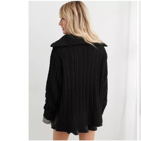 NWT Aerie Cable Car Quarter Zip Sweater Black Chenille size S - Picture 3 of 13